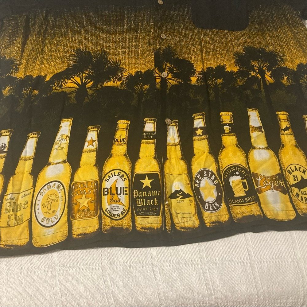 GEORGE Tropical Beer Bottle Hawaiian Button Down Shirt Black L 42-44 - Picture 2 of 10